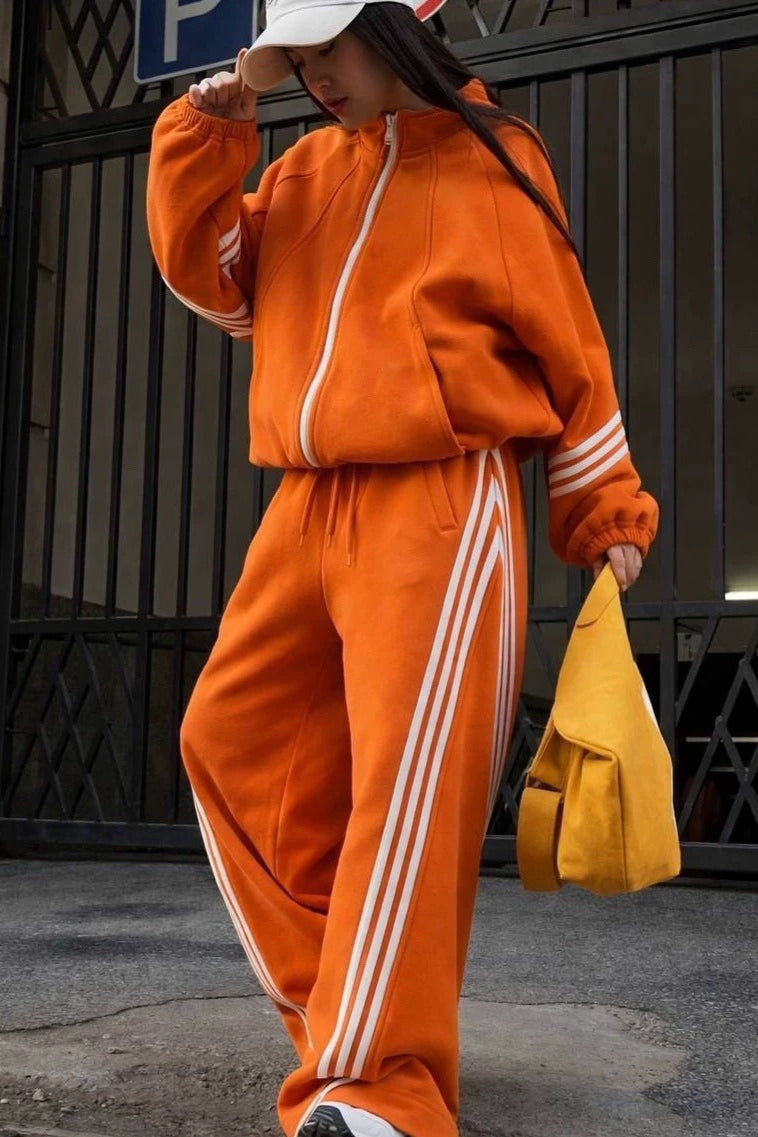Side Stripe Sweatshirt Jogger Two Piece Set