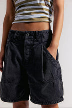Utility Pockets Washed Denim Bermuda Shorts
