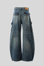 Yellow Typography Cargo Wide Leg Jeans