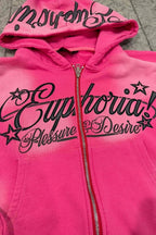 Rhinestone Script Zip Up Hoodie