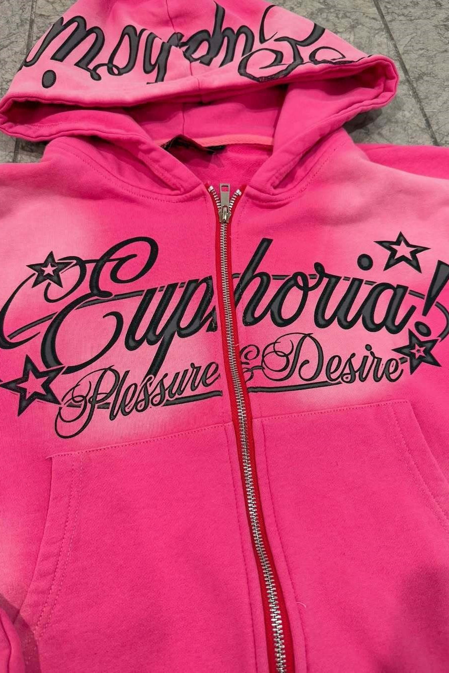 Rhinestone Script Zip Up Hoodie