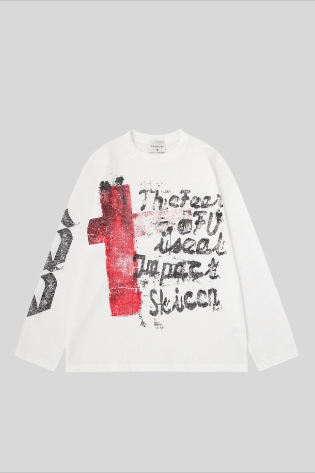 Graffiti Cross Graphic Waffle Long Sleeve Tee Main image