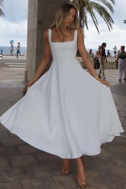 Solid Square Neck Sleeveless Cocktail Dress Main image