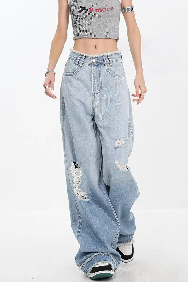 Gradient Ripped Straight Leg Jeans Blue / S Main image