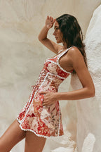 Lace Trim V Neck Linen Vacation Dress