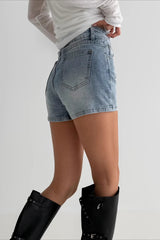 Blue High Waist Washed Minimalist Denim Shorts