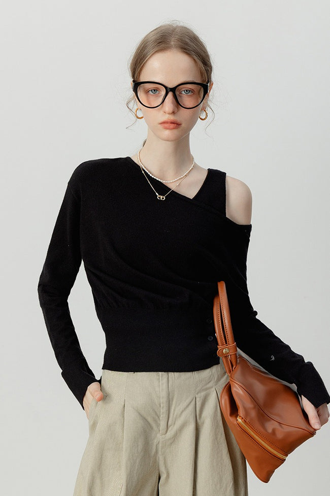 Asymmetric Neckline Elegant Knit Top Main image