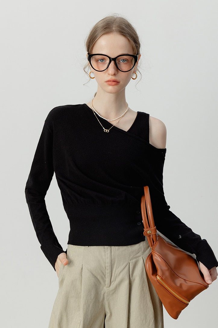 Asymmetric Neckline Elegant Knit Top Main image