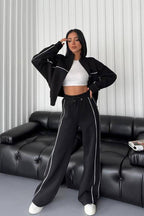 Stand Collar Zip Sweatshirt Stripe Pants Set