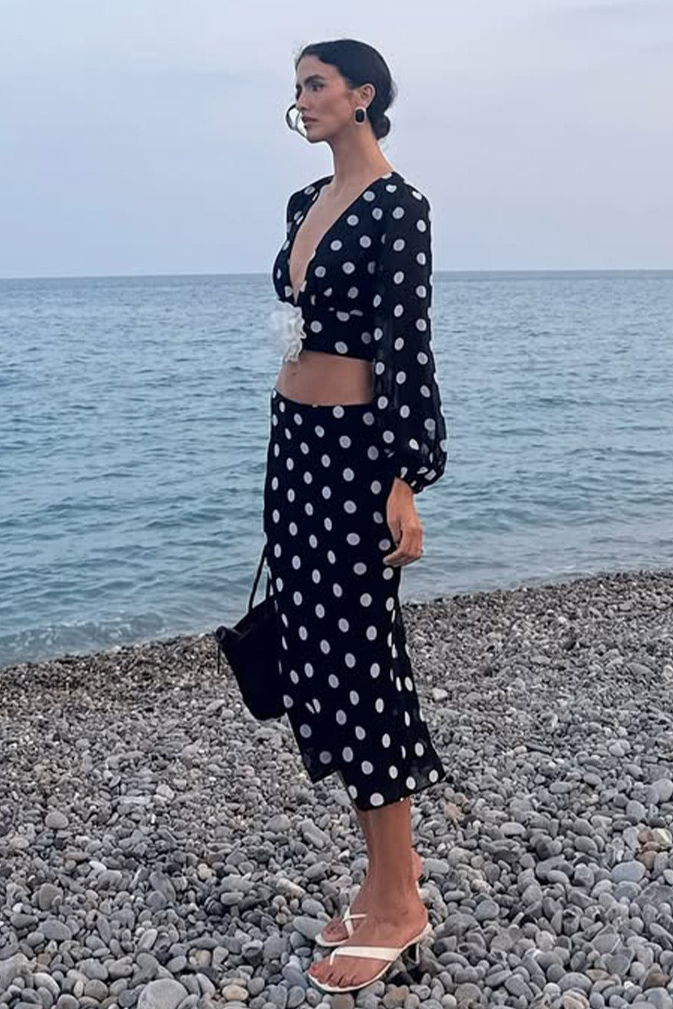 Polka Dot V-Neck Crop Skirt Two Pieces Set Secondary image