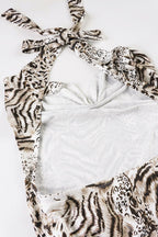 Leopard Print Halter Cowl Ruched Mini Dress