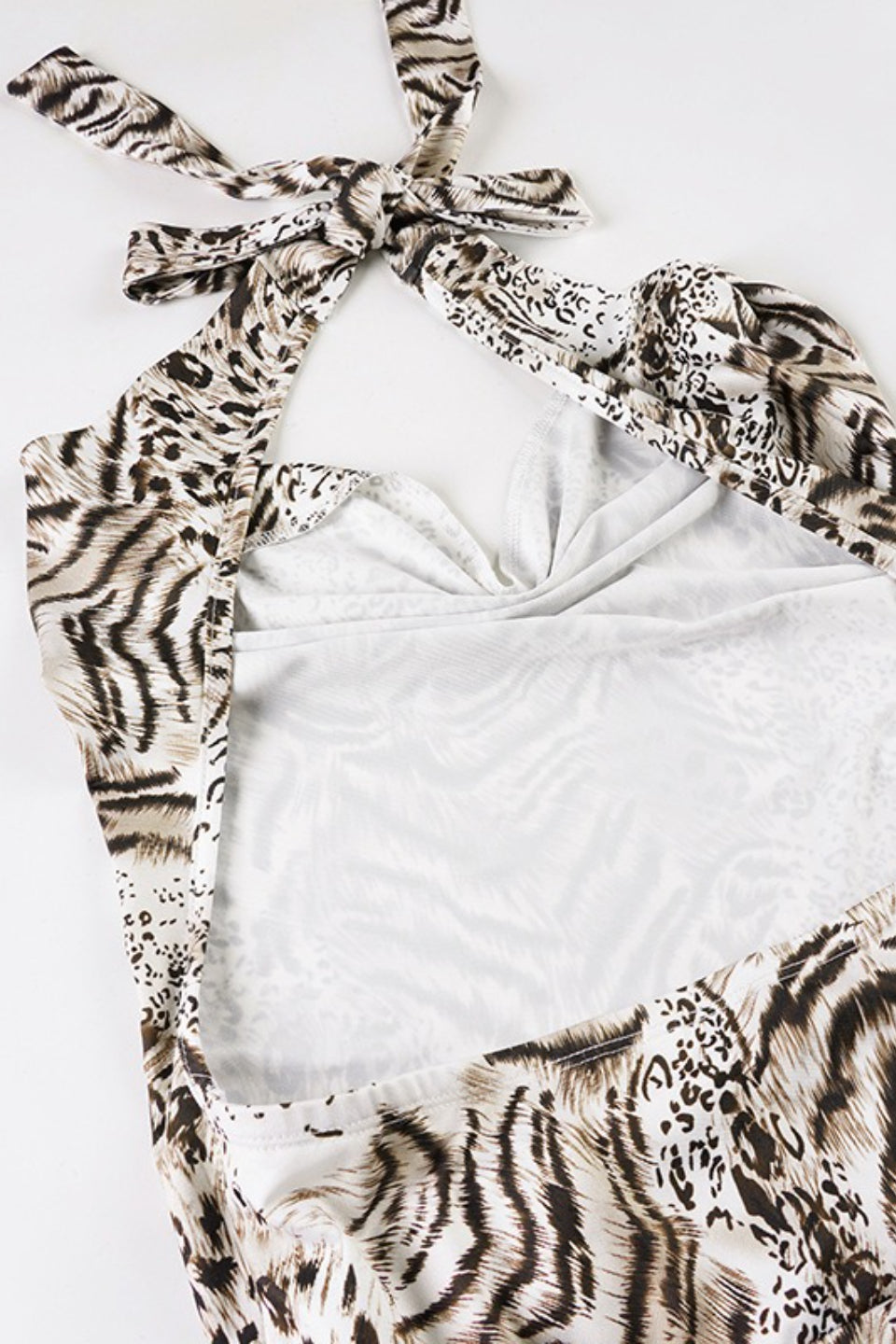 Leopard Print Halter Cowl Ruched Mini Dress