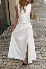 Minimalist Solid Crew Neck Maxi Skirt Set