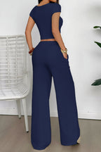 Y2K Crop Tank Top Wide Leg Two Piece Pants Set
