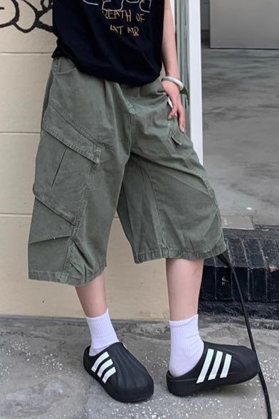 Washed Wide Leg Utility Cargo Pants