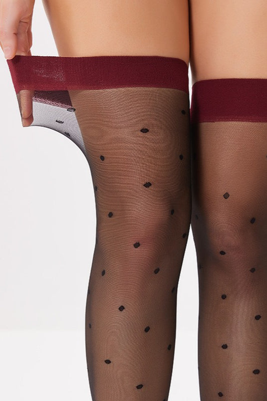 Black Polka Dot Red Edge Thigh-High Stockings