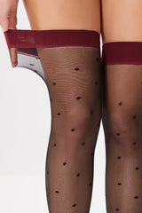 Black Polka Dot Red Edge Thigh-High Stockings