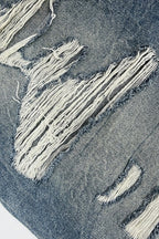 Distressed Frayed Hem Mid Length Denim Shorts