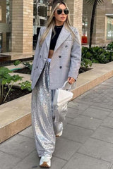 Sequin Color Block Slim Loose Pants