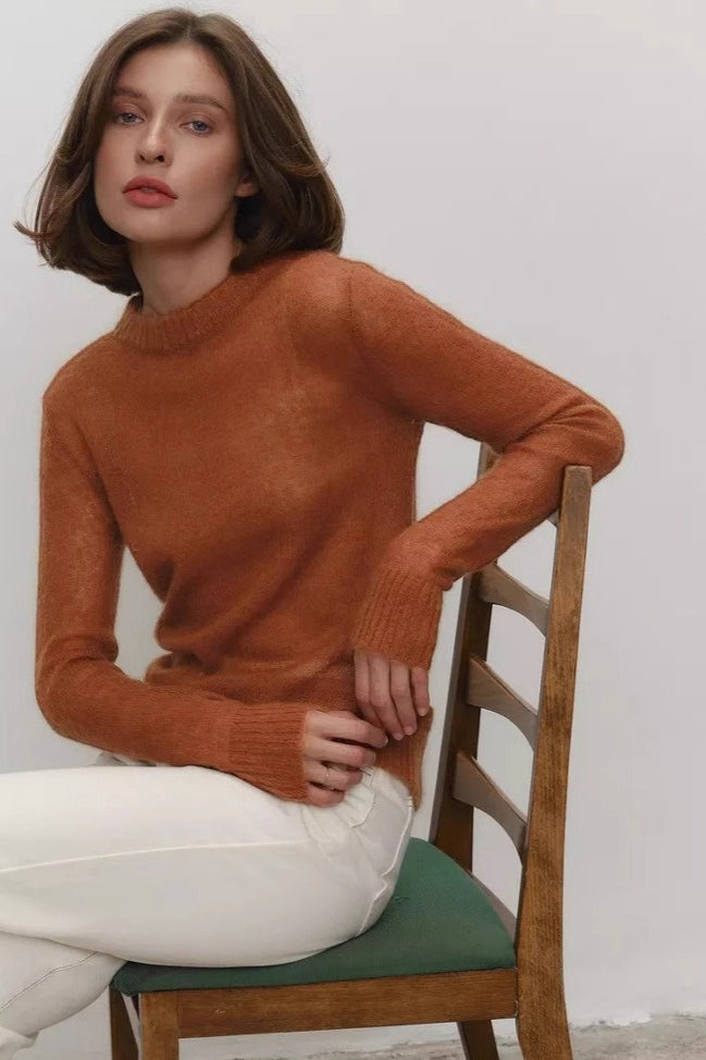 Sheer Blend Round Neck Knit Top Main image