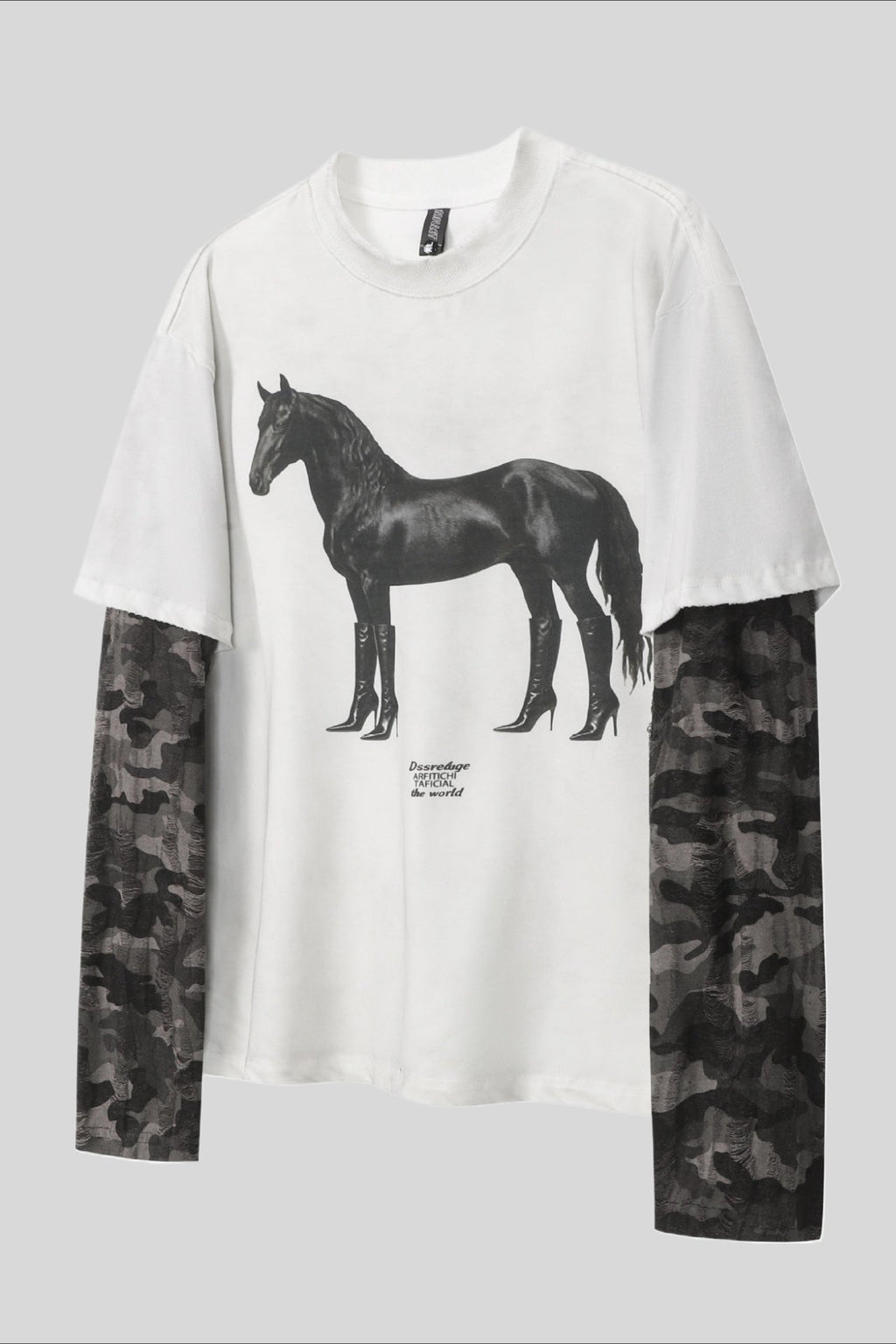 Horse Graphic Camo Layered Long Sleeve T-Shirt