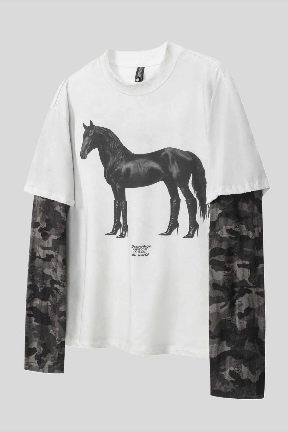 Horse Graphic Camo Layered Long Sleeve T-Shirt