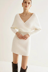 Elegant Cross Front Knit Bodycon Dress