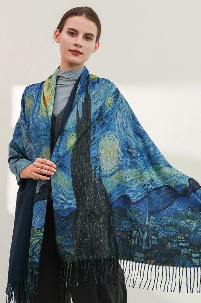 Vintage Van Gogh Print Fringe Wrap Scarf Main image