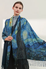 Vintage Van Gogh Print Fringe Wrap Scarf