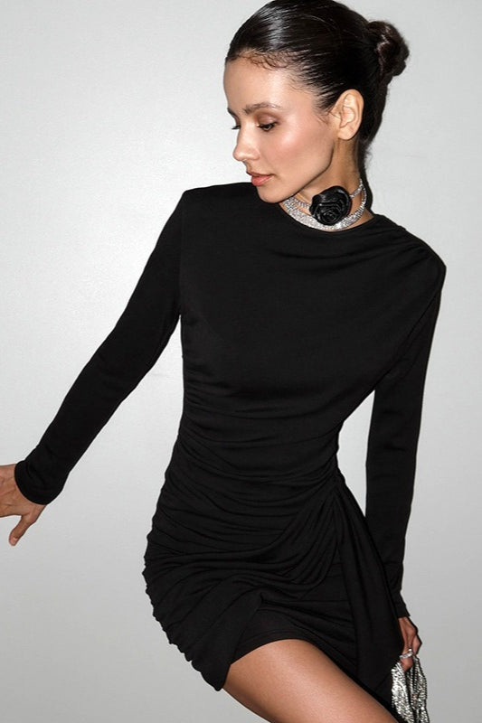 Draped Side Ruching High Waist Cocktail Dress