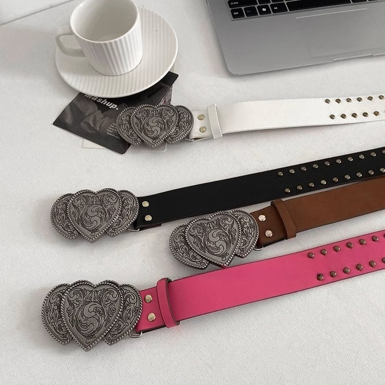 Vintage Heart Studded Leather Belt