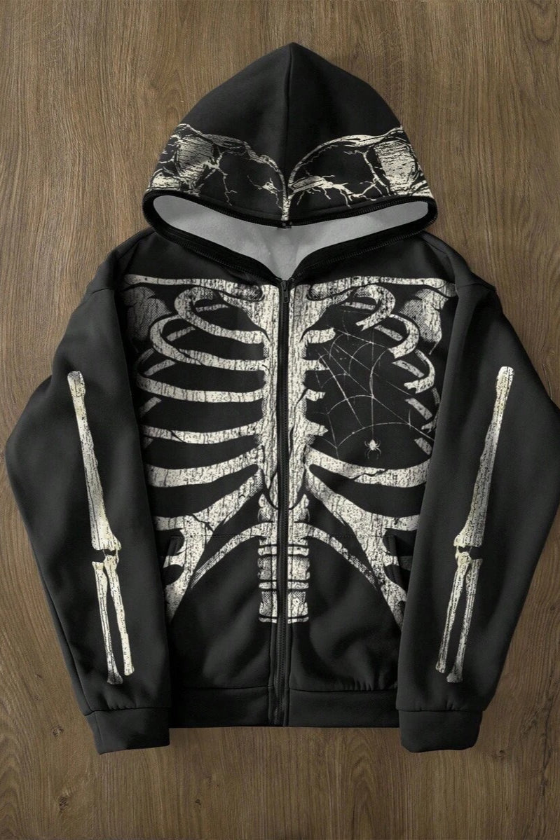 Skeleton Graphic Zip Up Hoodie