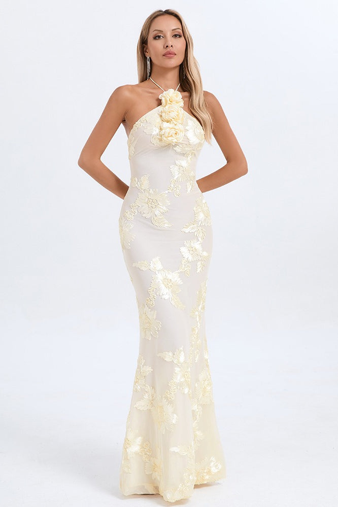 Halter Floral Foil Print Maxi Dress Secondary image