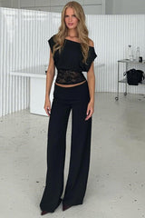 Asymmetric Collar Lace Sheer Sleeveless Crop Top