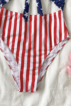 US Flag Cutout Tie Cross One Piece Swimwear