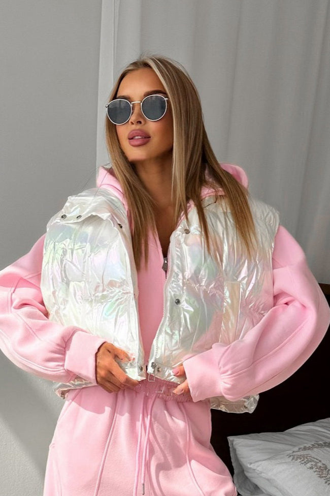 Sleeveless Laser Quilted Puffer Jacket S / White Main image