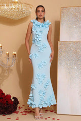 Elegant Sleeveless Solid 3D Floral Applique Prom Dress