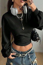 Solid Cropped Slim Fit Sweatshirt
