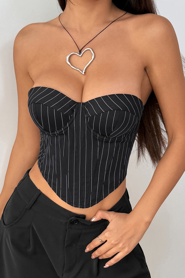Tie Corset Woven Stripe Chic Tube Top Main image
