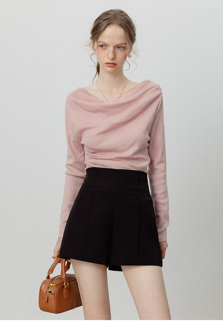 Elegant Slit Neck Tied Waist Knit Top Main image