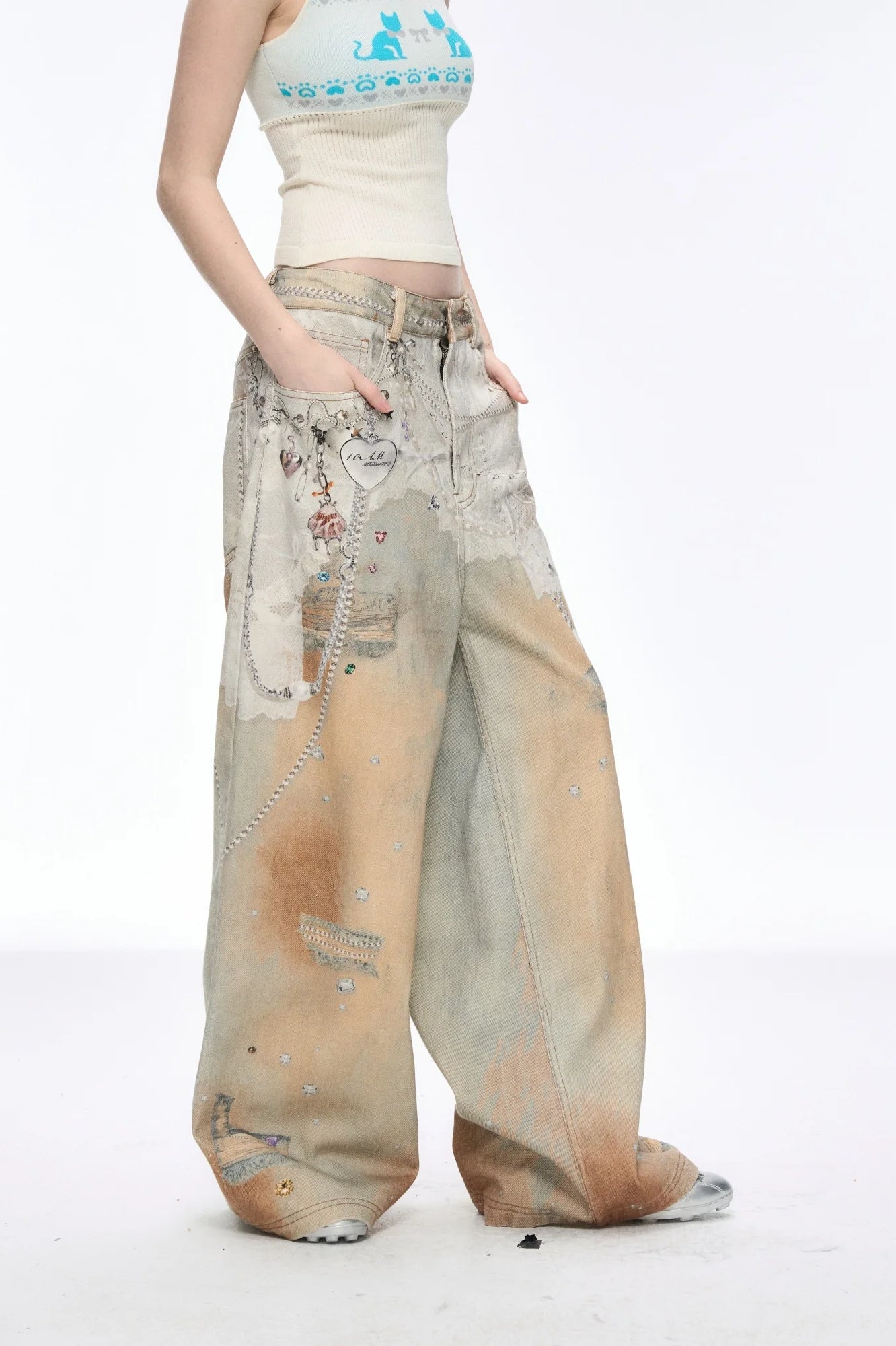 Tie Dye Baggy Wide Leg Denim Jeans Secondary image