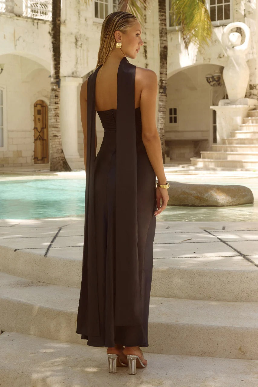 strapless tie front dress Satin Tie Front Strapless Elegant Prom Dress – FashionLaura