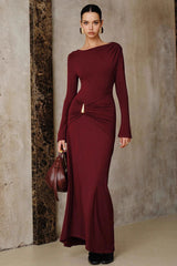 Wine Red Bodycon Metallic Trim Dress