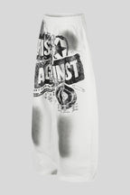 Distressed Typography Barrel Leg Pants