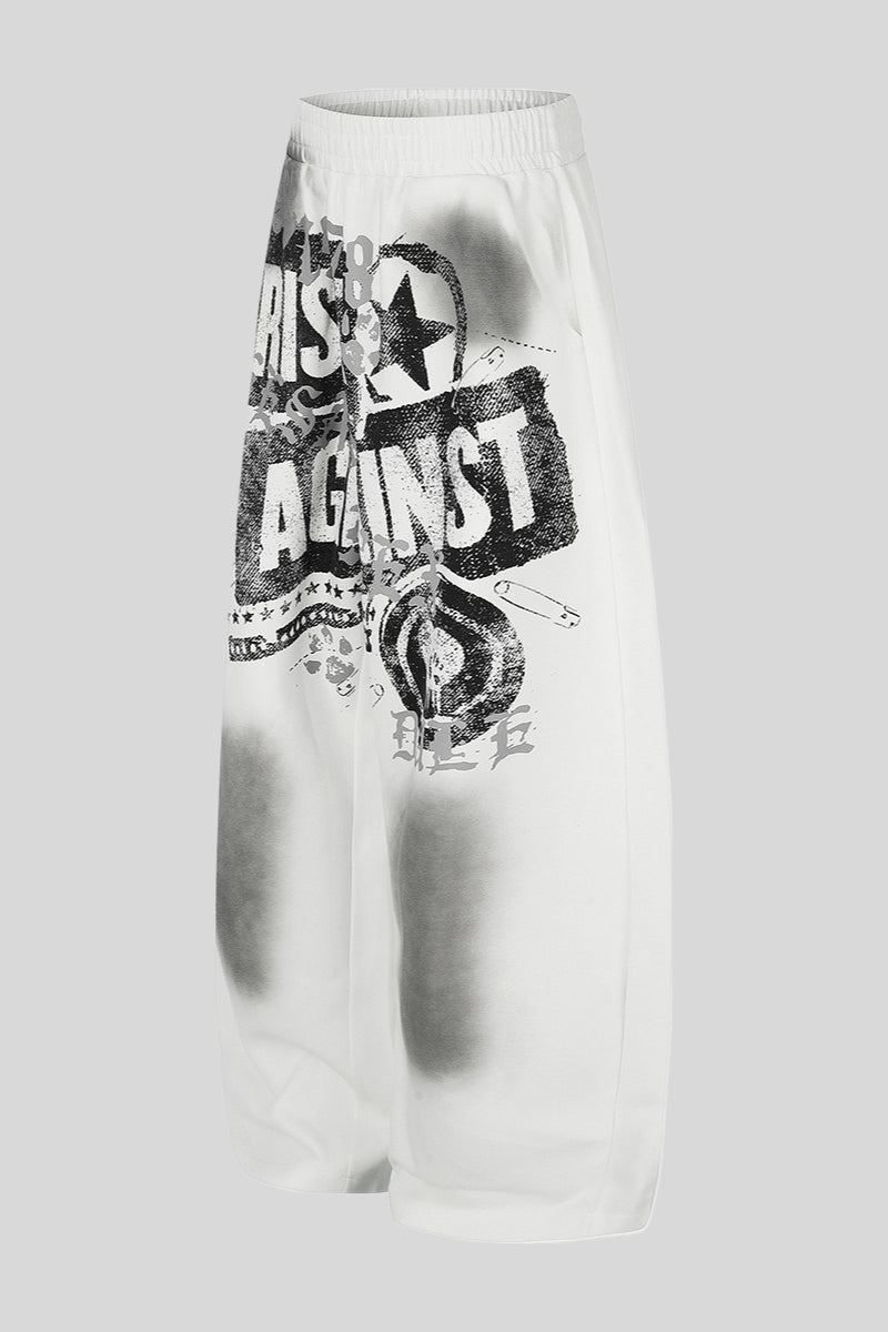 Distressed Typography Barrel Leg Pants