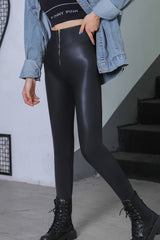 Fleece Lined Slim Fit Faux Leather Zipper Leggings