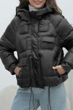 Bright Color Stand Collar Puffer Coat Black / S coats