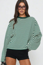 Colorblock Striped Relaxed Fit Long Sleeve Tee