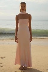 Satin Tie Front Strapless Elegant Prom Dress
