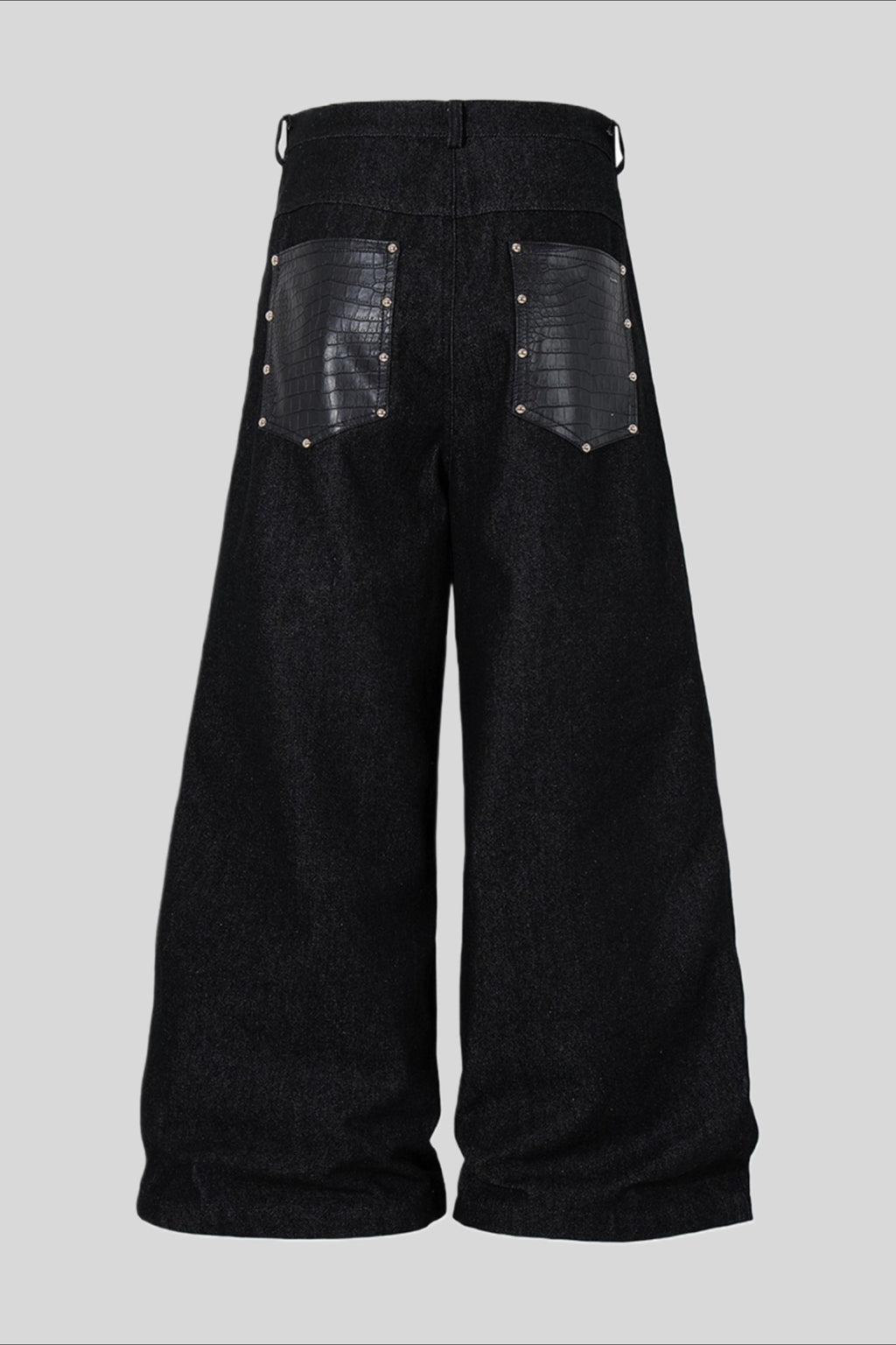 Studded Faux Leather Patchwork Wide Leg Pants